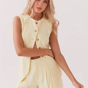 Peppermayo Yellow Linen Sleeveless Vest and Shorts Coord Set - Lemon
